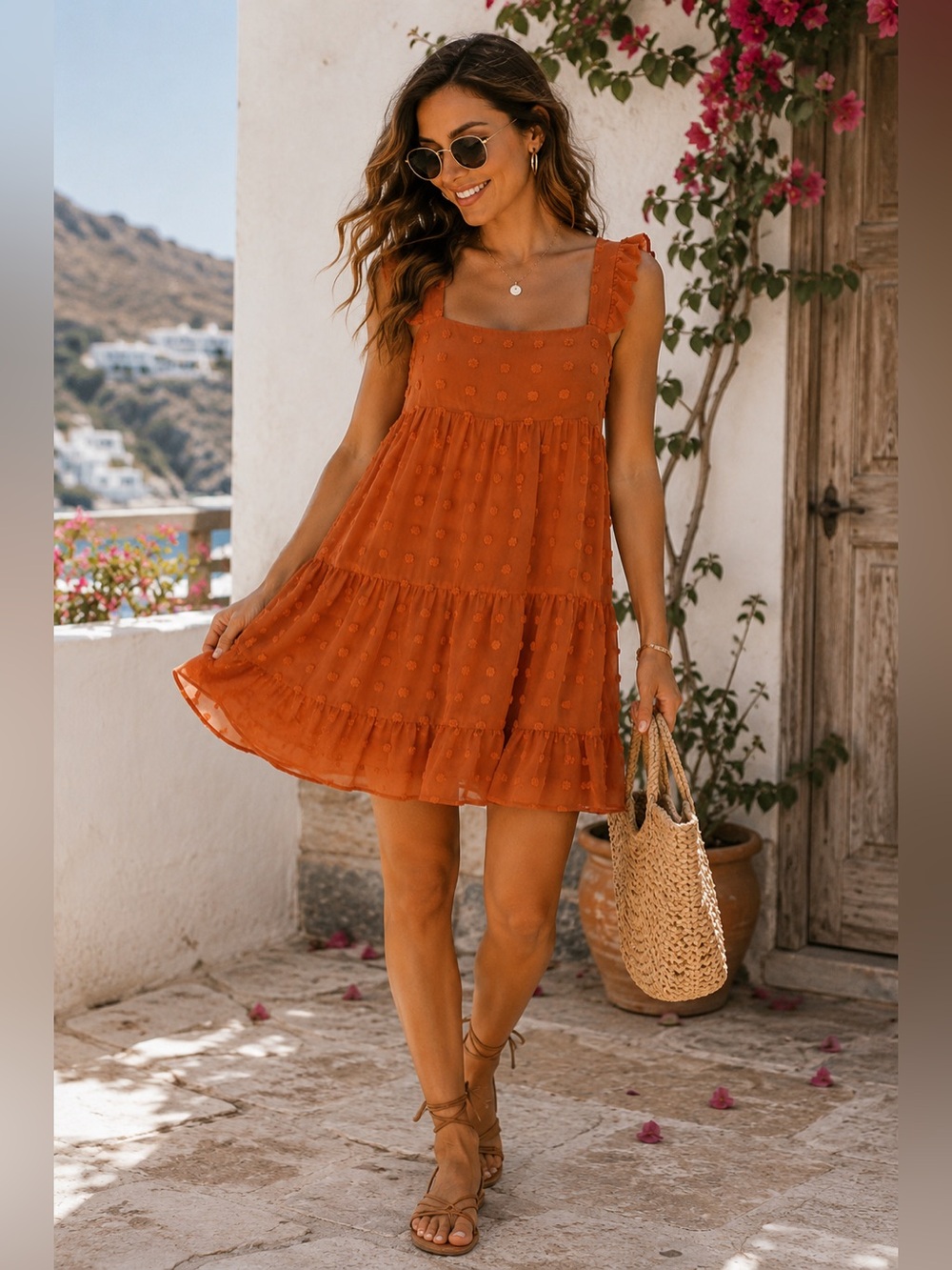NWT! Vine & Love Swiss Dot Chiffon Dress/Blouse in Pumpkin Orange Size Large